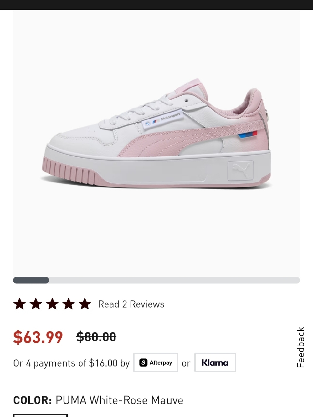 PUMA BMW M Motersports   Leather Rose White Gray Size 8.5 Tie Laces White Soles